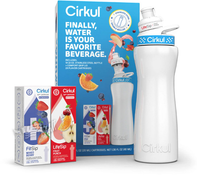 서큘 스테인리스 스틸 스타터키트+2가지 맛 카트리지 CIRKUL 22OZ. STAINLESS STEEL STARTER KIT+2 FLAVOR CARTRIDGES, 화이트, 1개, 650ml