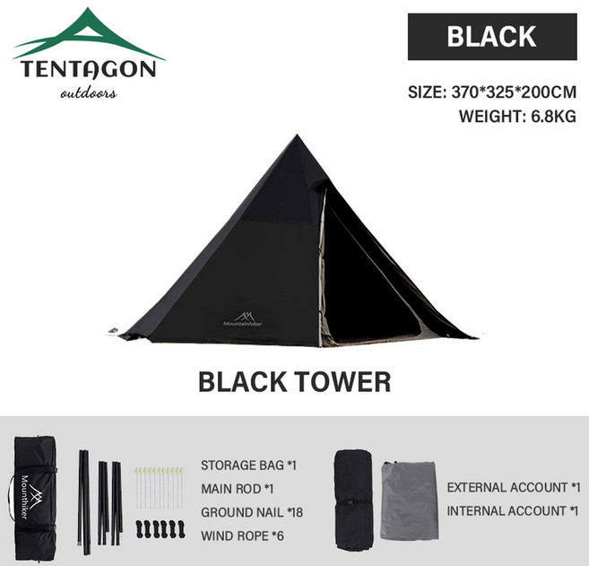 인도 육각 텐트 야외 캠핑 휴대용 접이식 UPF50 초경량 하이킹 인용, Bla Tower