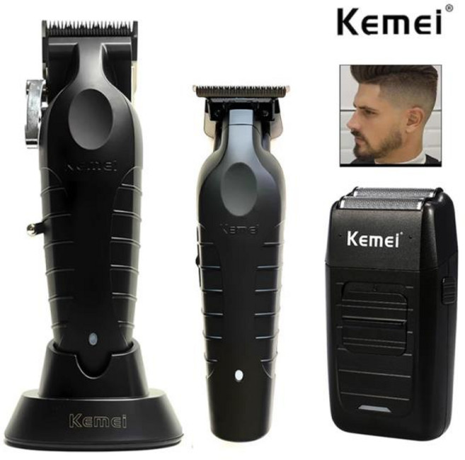 헤어트리머 이발기계 남자바리깡 Kemei KM-2296 KM-2299 KM-1102 헤어 클리퍼 키트 남성용 전기 면도기 트리머 머신 전문 커팅 머신, 06 Black Kit3