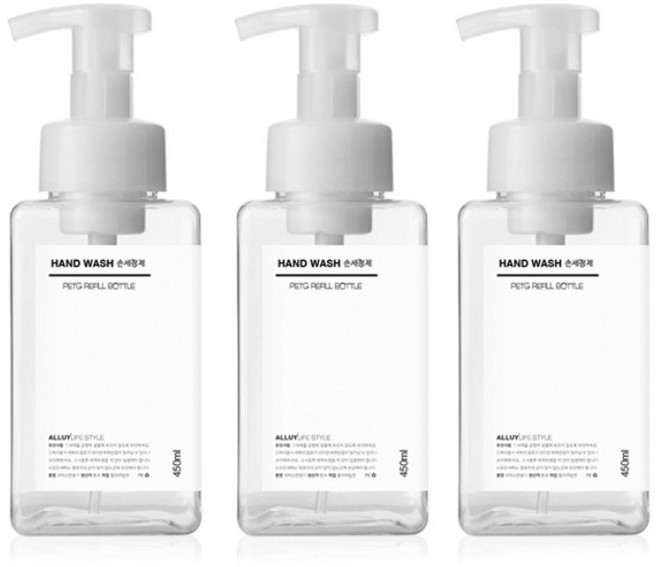 알루이 거품용기 욕실디스펜서 공병 450ml, 3개, 투명