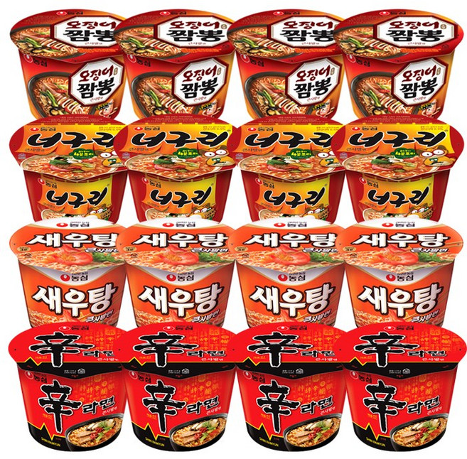 농심 큰사발라면 4종 (신라면 컵 114g+새우탕 컵 115g+오징어짬뽕 컵 115g+너구리 컵 111g) 각4개씩, 1개