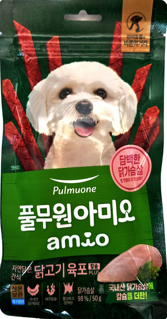 풀무원아미오 자연담은 간식 닭고기 육포 칼슘 PLUS, 닭가슴살, 50g, 8개