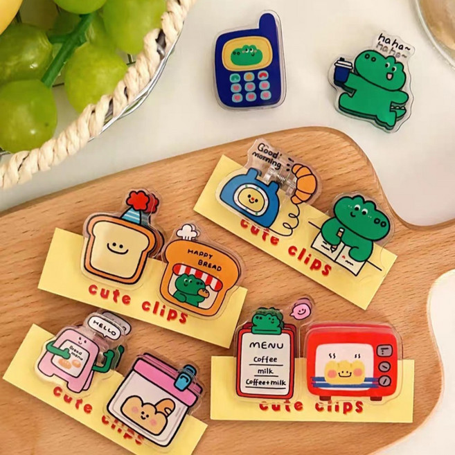 캐릭터 집게 모음 클립 미니 아크릴 집게 북집게 서류집게 더블클립 8종 세트, 1개