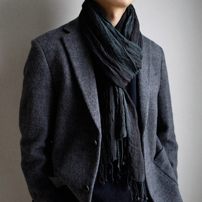 [노르웨이] 전공정 핸드메이드 초경량 남자 머플러 부드러운 남성 목도리 가을 겨울 간절기 봄 빈티지 주름 패션 스카프