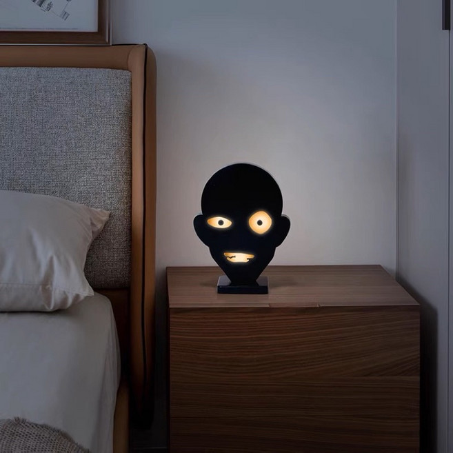 柯南黑衣人小夜燈 犯澤先生造型觸控床頭燈, 全黑充電款