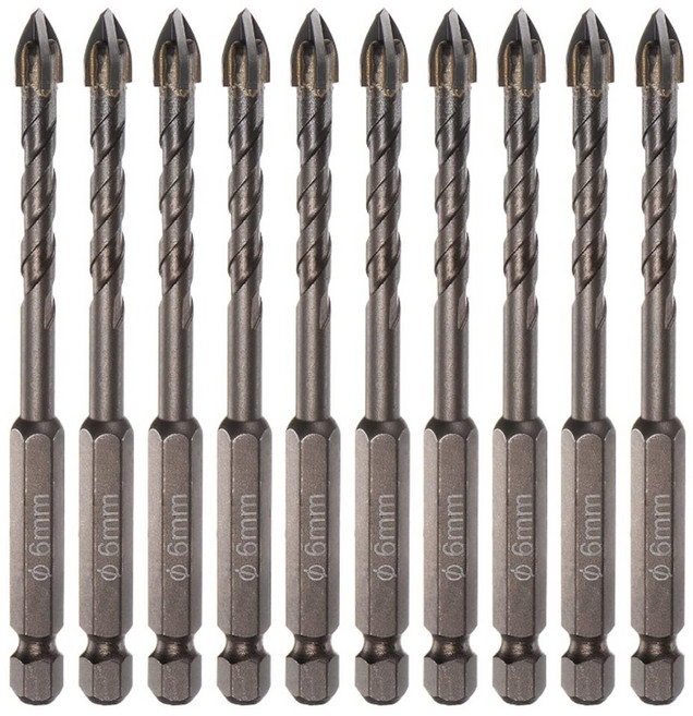 6mm 10개 1세트 타일기리 코발트 4날 드릴비트 만능 대리석 타공 콘크리트 고강도 티타늄, 본품(배터리없음)