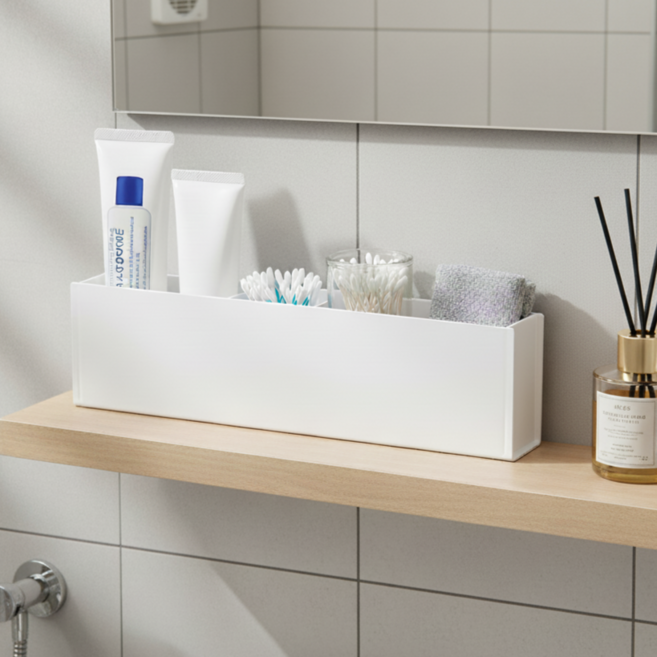 메종드닷 무타공 칸막이조절 슬림 정리함, 화이트, 1개