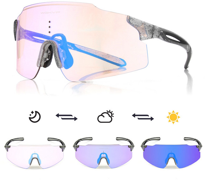 남녀 공용 프레임 없는 변색 스포츠 선글라스 UV400 보호 산악 자전거 낚시 사이클링 등과 같은 스포츠에 적합 합니다., 1박스, 패션 블루