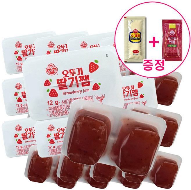다제이샵 오뚜기딸기잼 간편한 디스펜팩 (일회용 마요네스1개+케찹1개 증정) 휴대용 일회용 딸기쨈, 12g, 30개