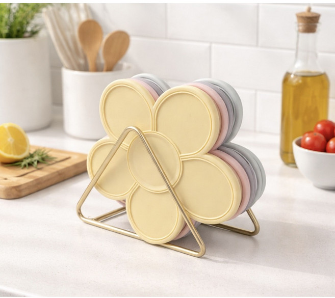 피치앤코 실리콘 냄비받침4P +거치대 세트 가성비 주방템, 1세트, 혼합