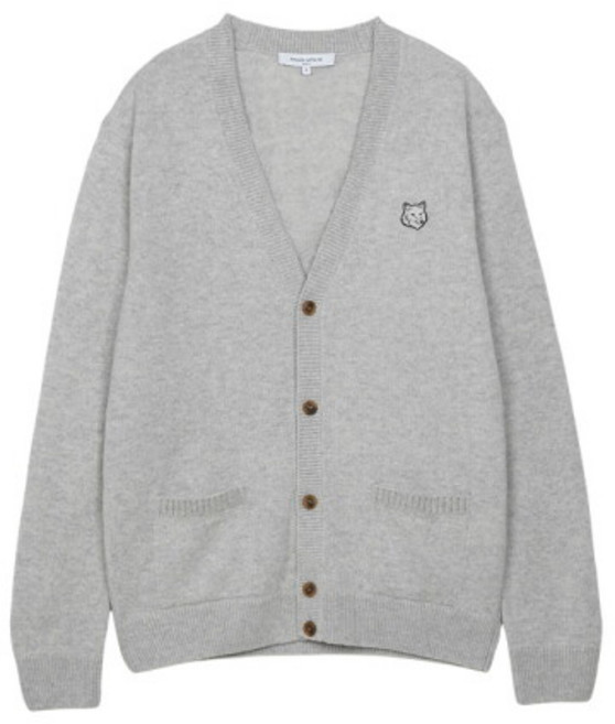 [메종키츠네] 남성 볼드 폭스헤드 패치 레귤러 울 가디건 라이트 그레이 NM00506KT1006-H120