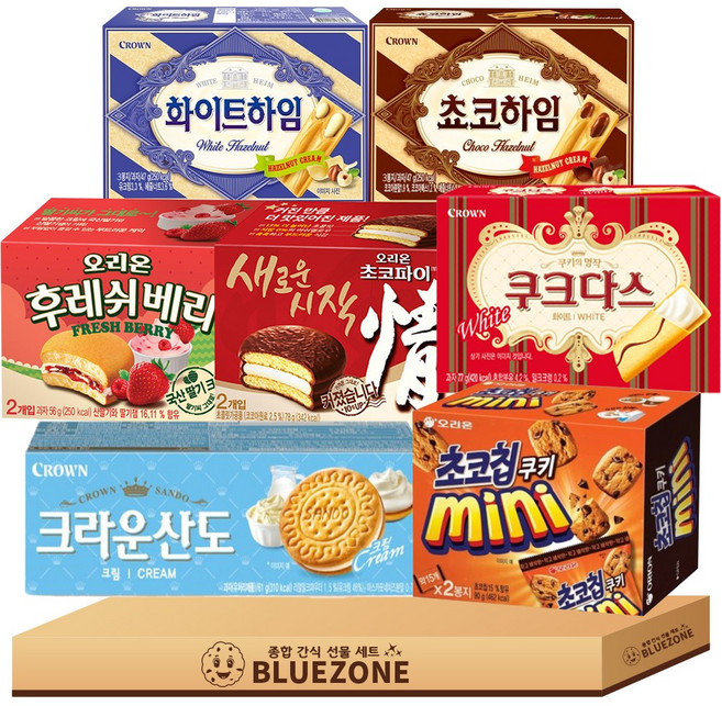 미니 곽과자 세트 초코파이 후레쉬베리 초코칩미니 쵸코하임 화이트하임 쿠크다스 화이트 크라운산도 크림, 1박스, 혼합