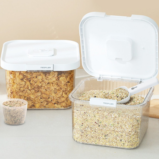 1+1 네오플램 원터치 밀폐 쌀통 쌀 보관통 잡곡통 세트 2p 5kg, 2개, 화이트