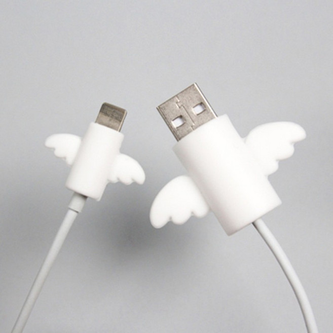 2개/대 Kawaii 데이터 케이블 천사 날개 보호기 와인 더 충전 USB 주최자, 01 WHITE