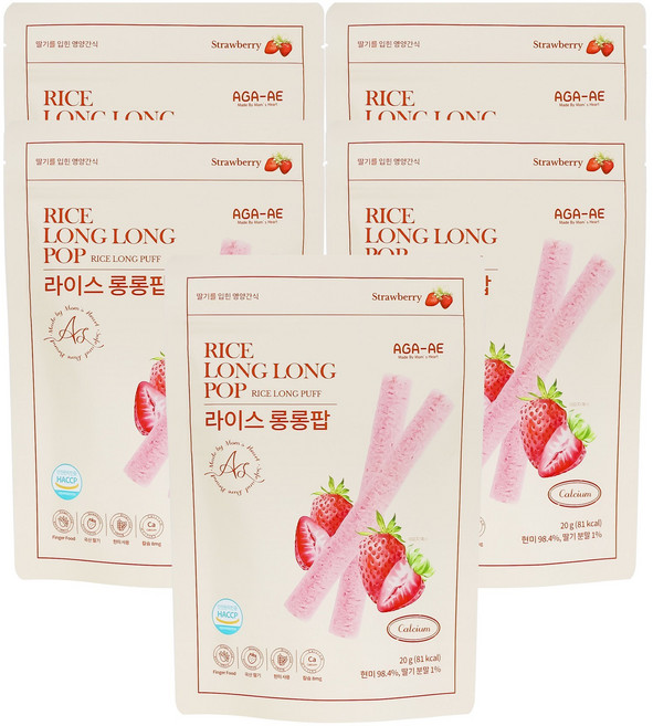 라이스롱롱팝 유기농 쌀과자 떡뻥, 20g, 5개, 딸기