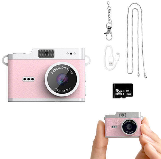 FDUCE 레트로 미니 디지털 감성 초소형 카메라 CCD1+ 8GB 메모리 카드, CCD1 핑크, 1개
