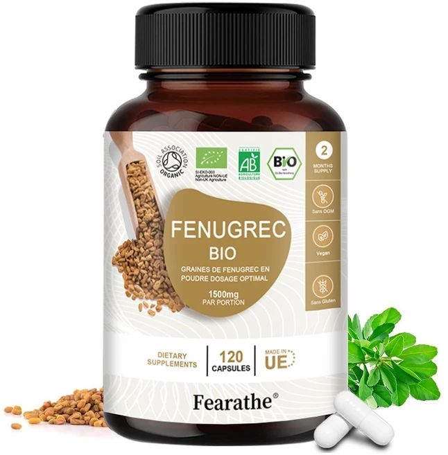 유기농 호로파 120 캡슐 - 1500mg 호로파 - 마그네슘 스테아레이트 없음 - 인증된 유기농 및 비건 - 건강 보조식품 - 비타민 A C B6 칼슘 철 마그네슘, 60캡슐 - 쿠팡