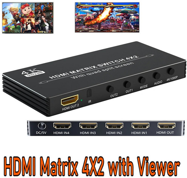 HDMI 매트릭스 스위치 HDMI 멀티 뷰어 쿼드 분할 화면 심리스 스위처 PS5 PS4 프로용 4K 4X2, 2)4X1 Multiviewer  AU power, 1개