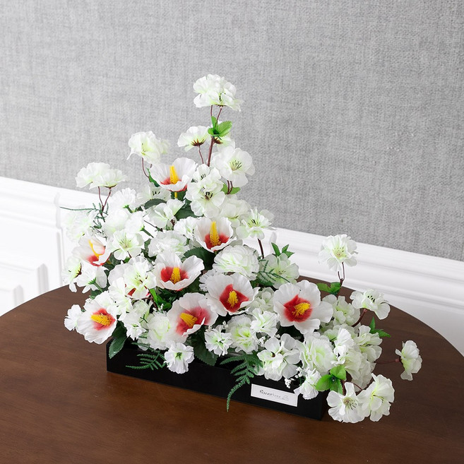 카네이션 무궁화 조화 센터피스 봄향기 화이트 수반 Aset 50cm 인테리어 꽃 테이블 행사 장식 소품 꾸미기, 단품, 1개