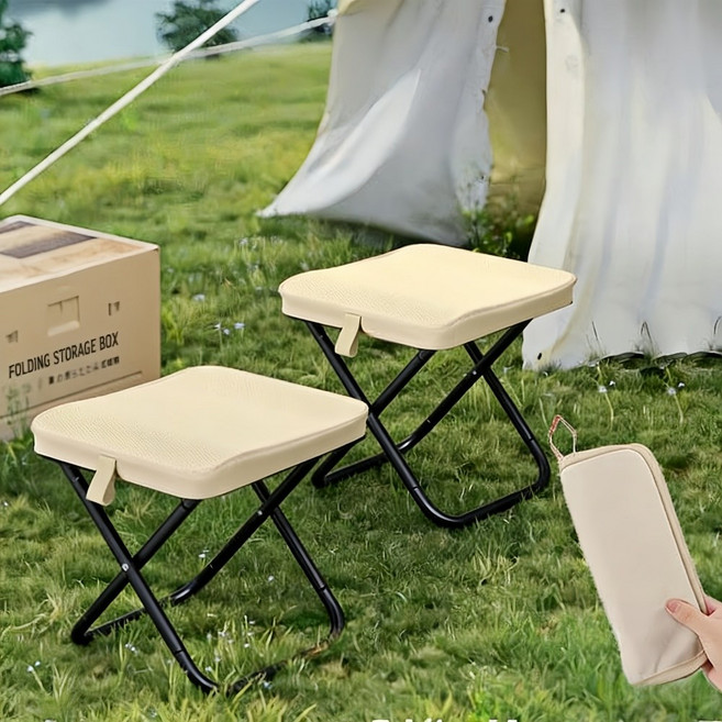 UNIQUEZON 1+1 파우치형 낚시의자 초경량 접이식 캠핑의자, 베이지, 2개