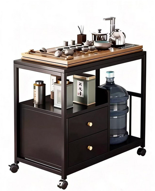 多功能移動茶几桌邊櫃 附滾輪抽屜收納 穩固結構圓潤邊角 70x38x72公分, 桌邊櫃-黑桃 70*38*72