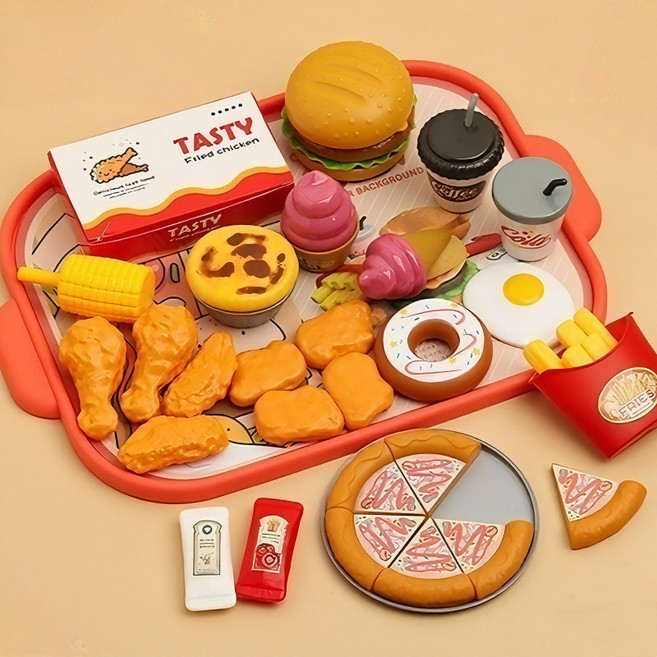 상덕 소꿉놀이 장난감 자르기 음식 햄버거 가게 역할놀이 주방놀이, 40개, 믹스 컬러