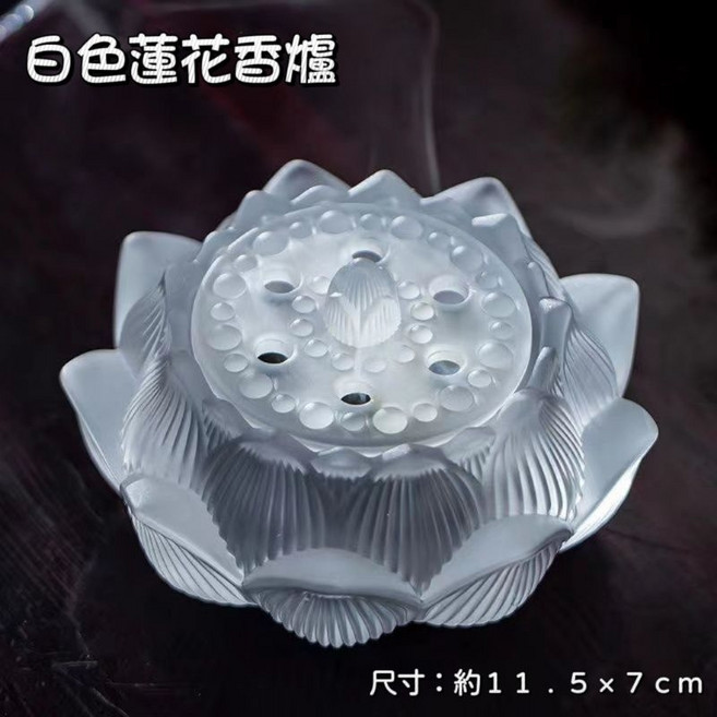 古法琉璃蓮花盤香爐 薰香爐 塔香爐 香篆爐 盤香 禪定 香道 一爐多用, 白色