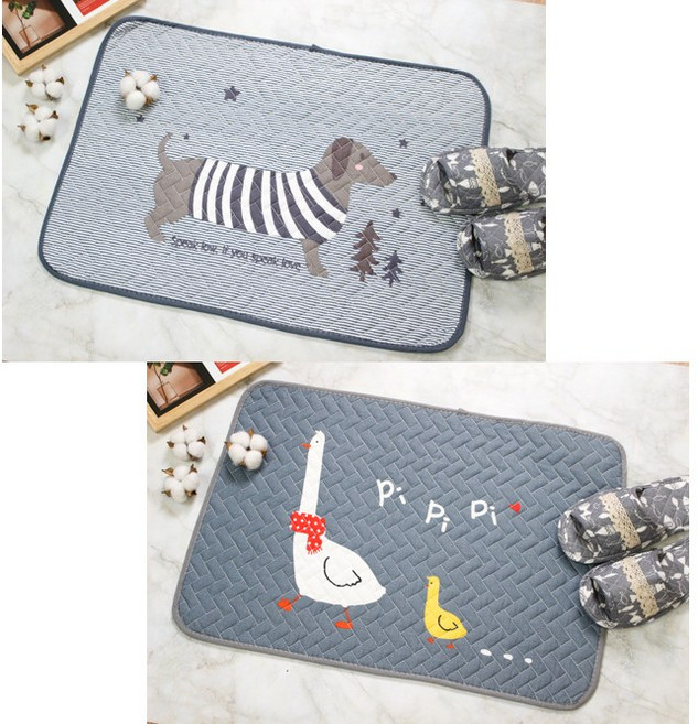 2종세트 주방발매트 욕실 현관 퀼트 발 면 매트 사무실 화장실 미끄럼방지 순면 워셔블매트, 04강아지+삐삐오리 2종세트