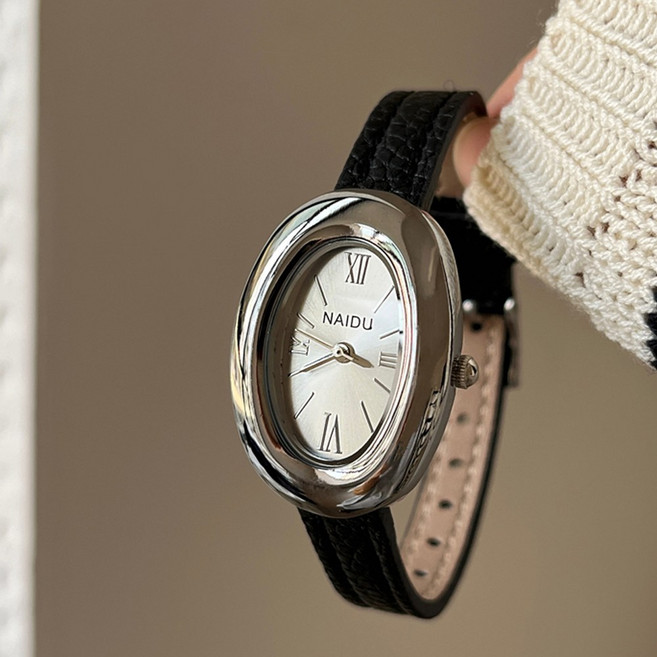 제나온 여성 프렌치 타원형 스틸 손목시계