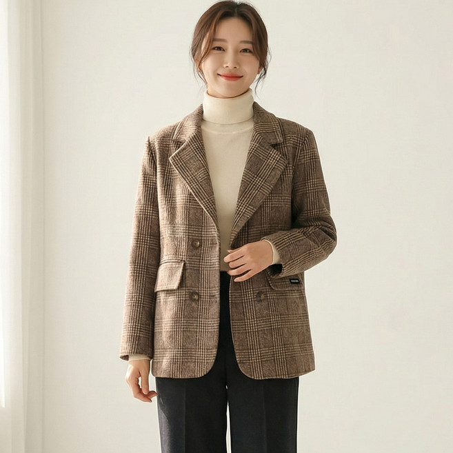빅사이즈 여성 퀄팅안감 체크 자켓 J160-5 엘르보
