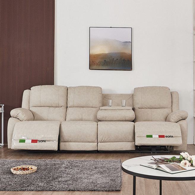 클리셰 향균패브릭 이지클린 제로월 전동 4인 리클라이너 소파 (USB포트 홈바) - 2color, 연그레이