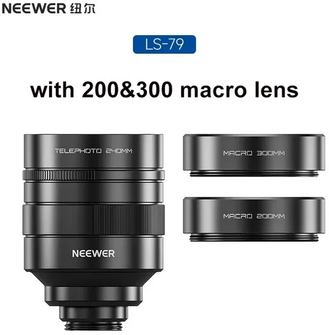 NEEWER 2X 컨버터와 매크로 렌즈 샤오미 폰 케이지/케이스용 망원 (모바일 카메라용) LS-79, 01 with Macro Lenses