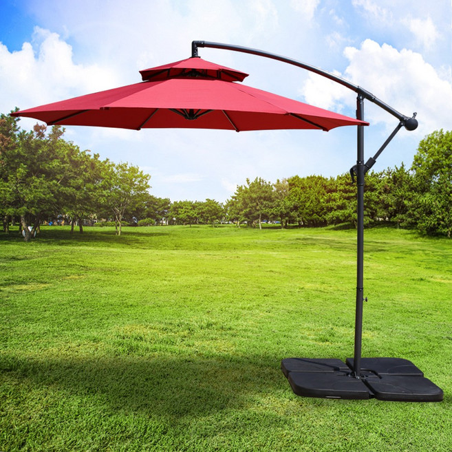 더블탑 폴딩 파라솔 2700 (받침대포함), 파라솔_초코+플라스틱 베이스 4조각_60kg