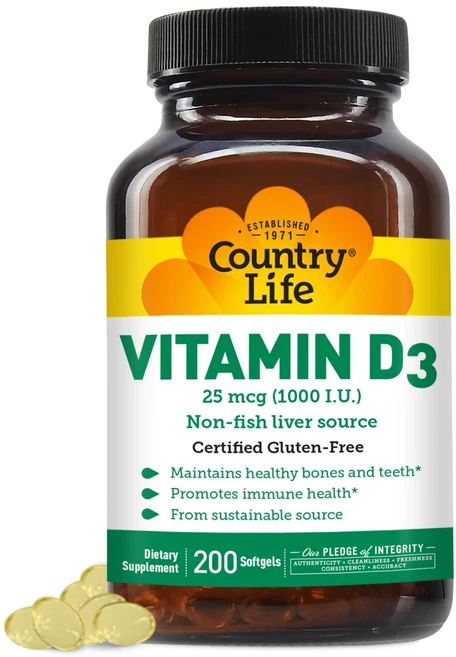 컨트리 라이프 비타민 D3 1000 IU 소프트젤 대용량 Country Life Vitamin D3 1000 IU Soft Gels Large 200 sg 200 Coun, 1개 - 쿠팡