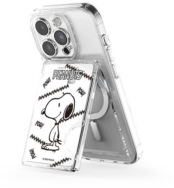 스누피 투명 마그네틱 멀티 스탠드 카드지갑 (맥세이프 호환), 1개, 빈티지 스누피 하루_기다림