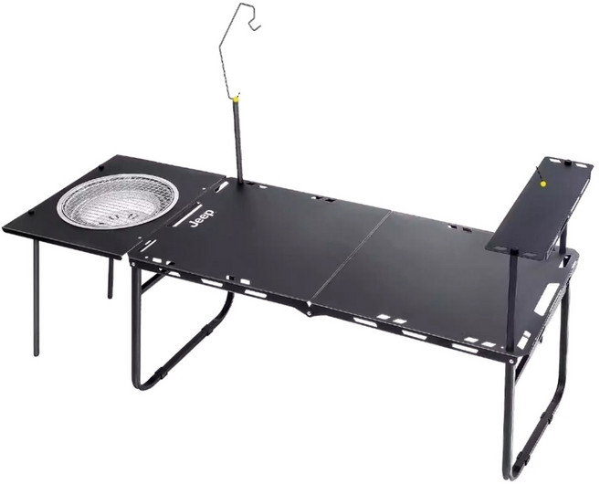 지프 쇼바 유압식 캠핑 테이블 접이식 바비큐 조리 다기능 전등 램프 테이블 세트, 테이블+바베큐세트+조리통선반+램프스탠드+램프