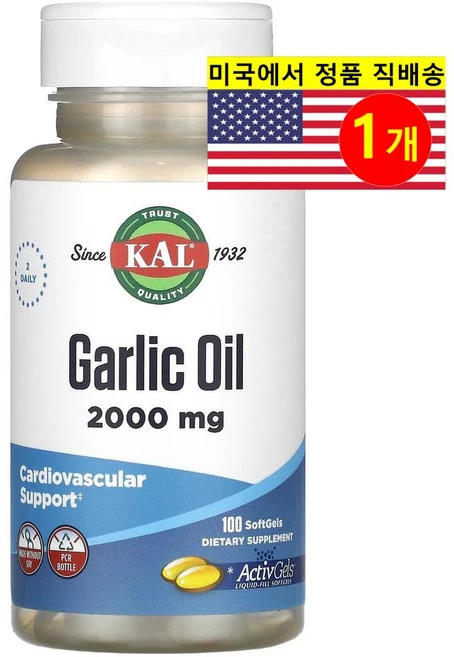 KAL 마늘 추출 오일 1000mg Garlic Oil, 1개, 100정 - 쿠팡