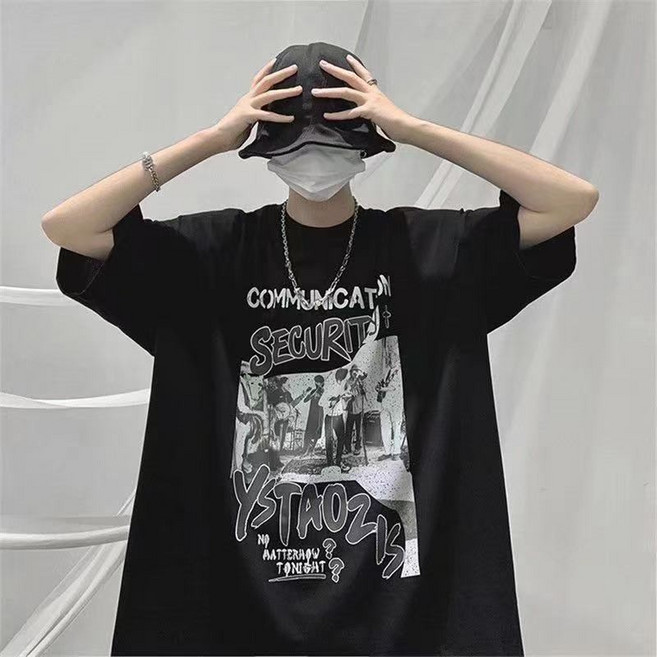 印花短袖T恤 - 韓版寬鬆情侶款上衣