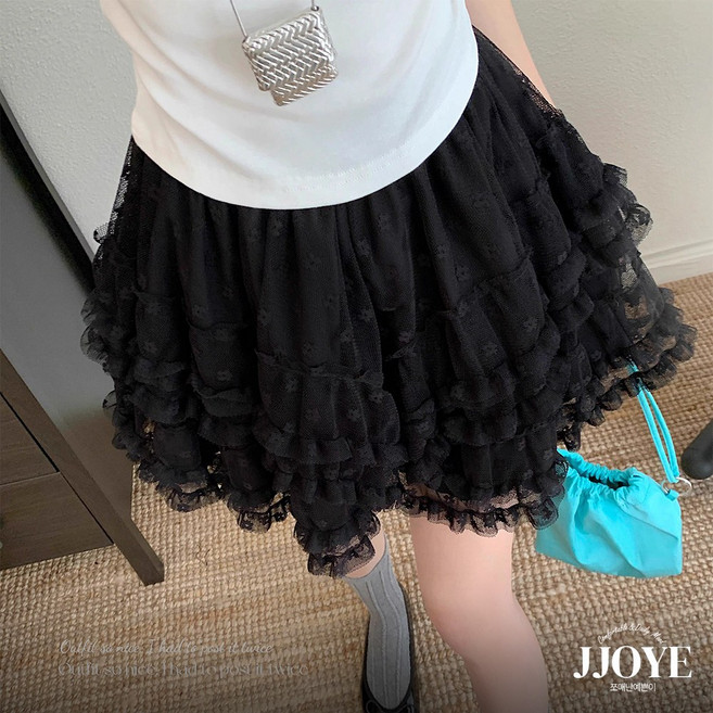 쪼예 [속바지안감] 발레코어 레이스 망사 시스루 프릴 자수 캉캉 밴딩 미니 스커트