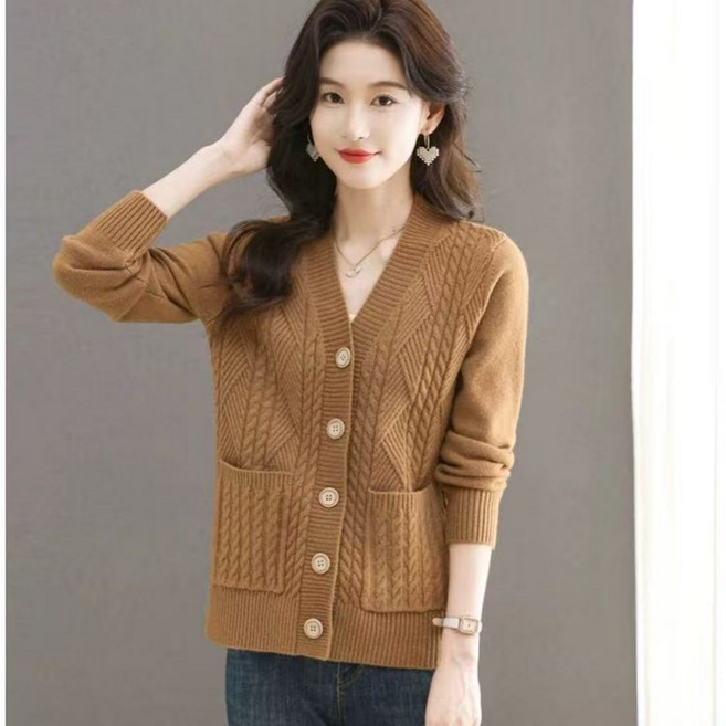 COSYEVNO 여성 니트 가디건 브이넥 단추 포켓 가을 심플 CXJks-18