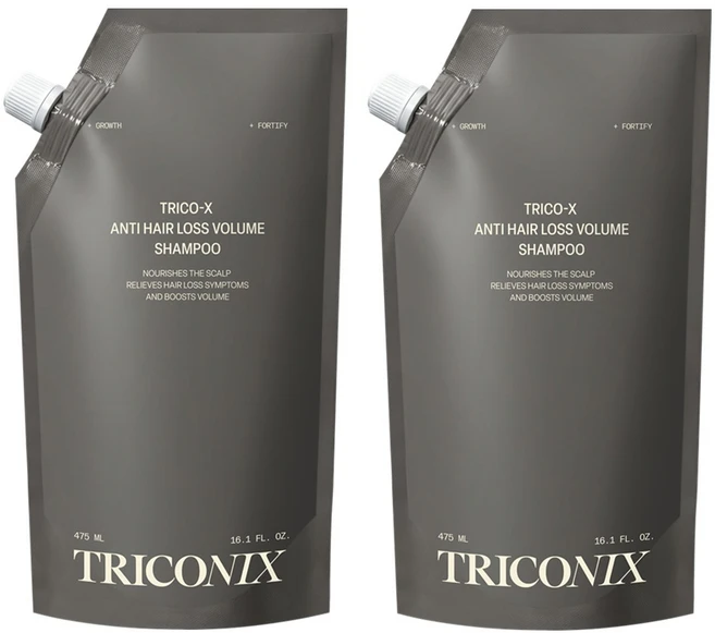 트리코닉스 트리코엑스 탈모완화 볼륨 샴푸 파우치 리필팩, 2개, 475ml - 쿠팡
