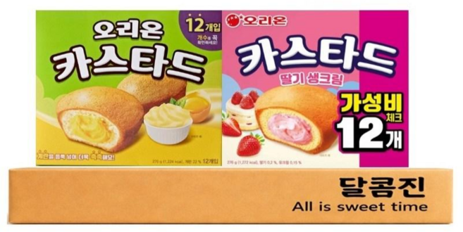 [달콤진] 오리온 카스타드 오리지널 12p + 카스타드 딸기생크림 12p, 1세트, 552g