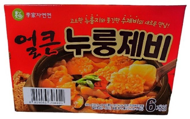 이가자연면 얼큰 누룽제비 133.5g, 801g, 3개