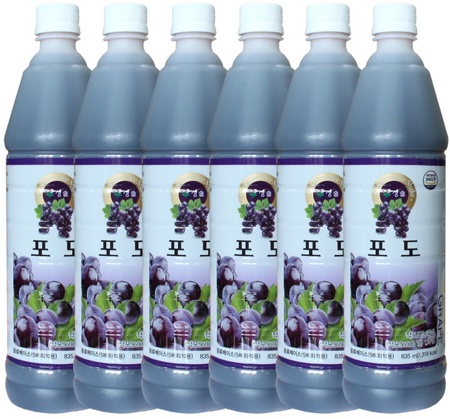 청솔 포도 음료베이스, 6개, 835ml
