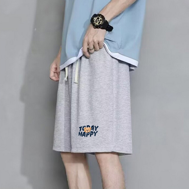 스타일아유 캐주얼 스트링 밴딩 캐릭터 루즈핏 면 5부 반바지 남성용 여름 팬츠 HP0439