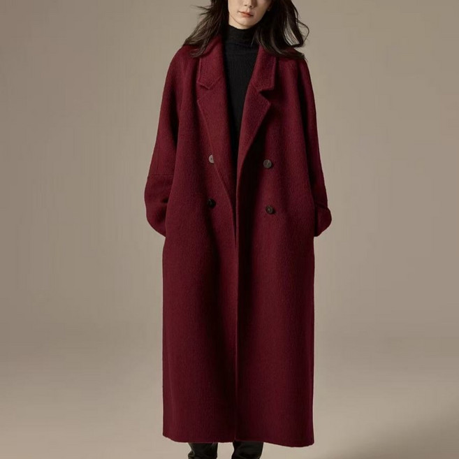 COSYEVNO 여성 모직 코트 겨울 고급 정장 넥 스타일리쉬 더블 루즈핏 롱 코트 CXJndy-02