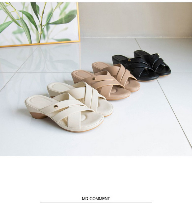 로퍼 구두 신발 바닐라슈 [여성 슬리퍼] 알로네 쿠션 탄력 통굽창 뮬 슬리퍼(5cm)