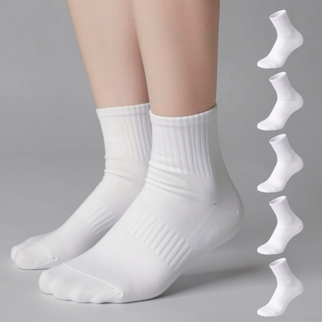 코어웨이브 여성 스포츠 쿠션 두툼 무지 기본 중목 스포츠 양말 5켤레 세트