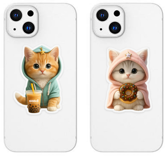 위드코코 (1+1) 귀여운 동물 그립 스마트 톡 핸드폰 거치대, 2개, 도넛버블티캣츠