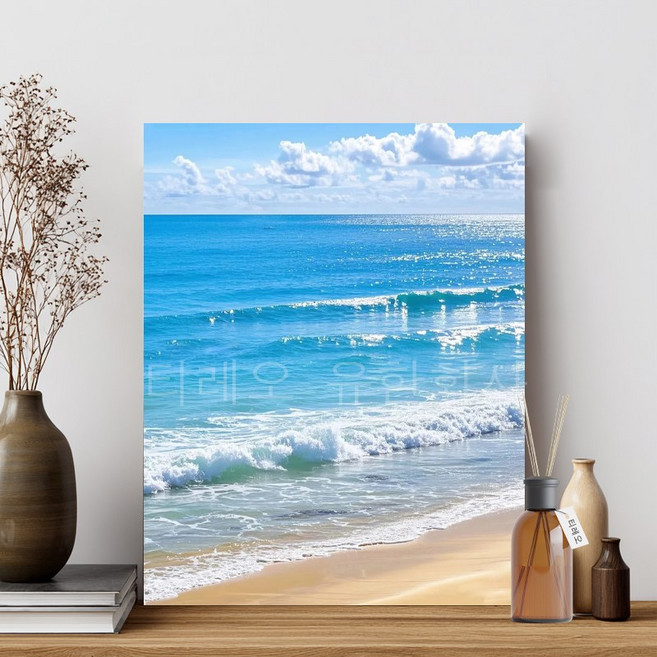 티레오 보석십자수캔버스형 40x50cm DIY 구슬 비즈 십자수 액자형 3D 원형비즈 재물 인테리어 그림, 1개, 바다 파도